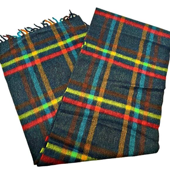 Colombo 100% Cashmere Black Charcoal Gray Plaid Scarf Made in Italy SOFT 72" - Picture 1 of 4